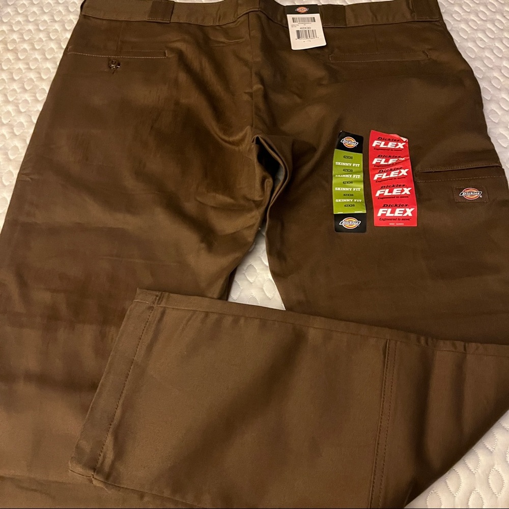 Dickies Mens FLEX 42 x 30 reinforced knee skinny straight dark brown work pants